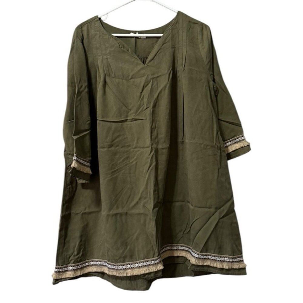 ILLA ILLA Green Size Large Fringe Embroidered Tencel‎ Dress Boho Hippie Peasant